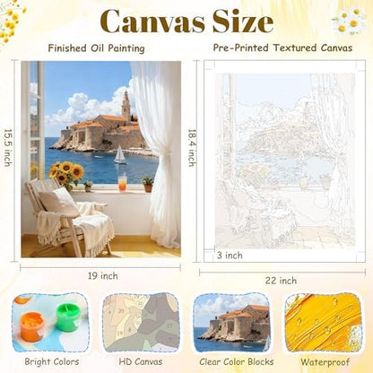 Paint by Numbers Kit for Adults Beginners, Mountain Adult Paint by Numbers on 20" Lx16 W Canvas for Painting Kits for Adults in Colorful Box，For Gift Home Wall Decor Without Frame (seaside town) - Image 3