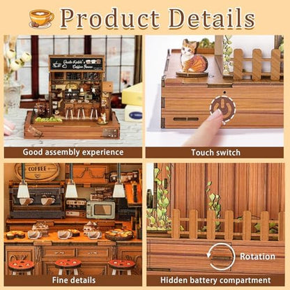 DIY Miniature House Kit (Vintage Coffee Shop) Tiny Dollhouse Kits for Adults to Build, Mini Model Kits with LED, Wooden Adults Crafts Puzzles, Birthday Gifts for Family Friends - Image 5