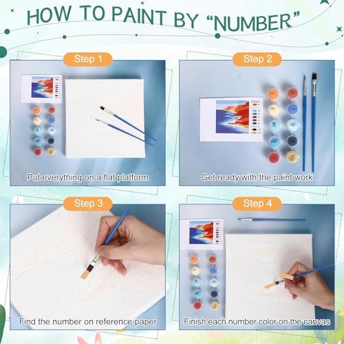 Nezyo 8 Sets 8 x 8 Inch Paint by Numbers Kit for Adult Beginners with Wooden Easels Acrylic Paint by Number Landscape Paintings Kits for DIY Party Home Decor Gift(Blue Ocean) - Image 6