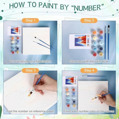 Nezyo 8 Sets 8 x 8 Inch Paint by Numbers Kit for Adult Beginners with Wooden Easels Acrylic Paint by Number Landscape Paintings Kits for DIY Party Home Decor Gift(Blue Ocean) - Image 6