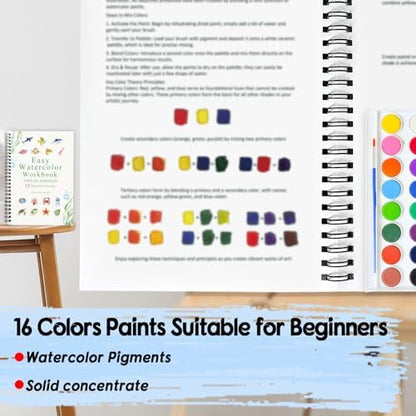 SLWBZ Watercolor Workbook Ocean Animals, 15 Different Patterns of Original DIY Designs, 16 Color Watercolor Paint Plates with Palette and Brush, Beginner-Friendly Watercolor Workbooks, Ocean Animals - Image 5