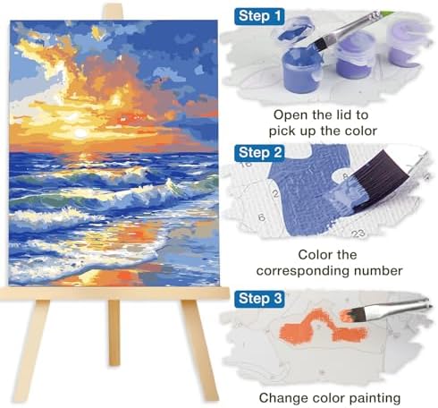 Lxmsja Sunset Paint by Numbers Kit for Adults, Sea Waves Acrylic Paint by Numbers for Adults Beginner, DIY Craft Supplies Oil Painting Kits for Home Wall Decor 16x20 inch (No Frame) - Image 7
