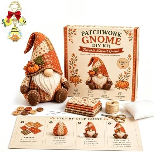 DIY Patchwork Gnome Sewing Kit, DIY Patchwork Animal Kit, Pre-Cut Felt Button Art Animal Craft Project Set, Handmade 3D Cozy Stuffed Gnome Creative Home Decor for Adults &Beginners, Halloween (C) by Unknown
