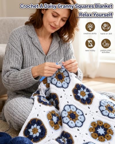 Coopay Crochet Blanket Kit for Beginners, Easily Granny Square Blanket Kit - Image 5