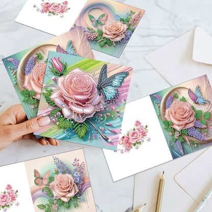 6pcs Diamond Painting Greeting Card with envelopes, DIY Butterfly and flower Diamond Art Greeting Card for Blessing and Wish Special Shaped Arts Crafts for Christmas Birthday Thanksgiving Day Holiday - Image 6