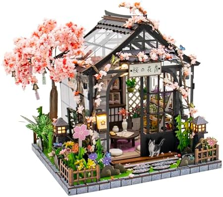 MAGQOO DIY Miniature Dollhouse Kit DIY Miniature House Kit Tiny Mini House Kits with Furniture 1:24 Scale 3D Puzzles(Spring Sakura) by MAGQOO