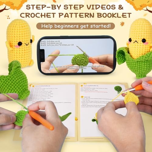 Crochetta Crochet Kit for Beginners - Crochet Starter Kit with Step-by-Step Video Tutorials, Learn to Crochet Kits for Adults, DIY Knitting Supplies, 2 Pcs Corn(40%+ Yarn) - Image 3