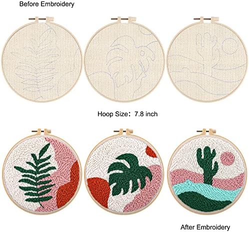 Anidaroel 3 Sets Punch Needle Kits - Beginner Adults Kit with Fabric, Hoops, Yarns and Sewing Needles - Image 4