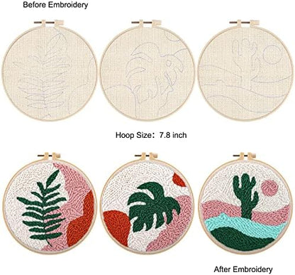 Anidaroel 3 Sets Punch Needle Kits - Beginner Adults Kit with Fabric, Hoops, Yarns and Sewing Needles - Image 4