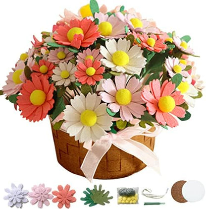 DIY Felt Flower Art Craft Kit - Beginner Daisy Kit, Floral Gifts, Arrange Pre-Cut Flowers and Foliage by BAZIMA+ALICE