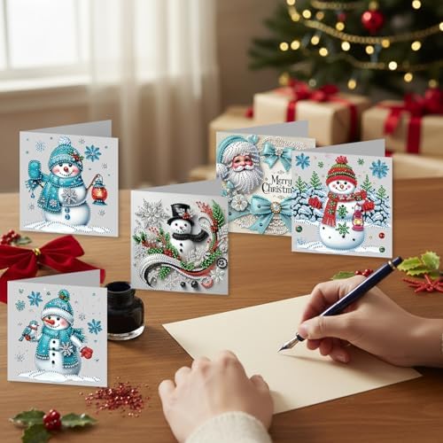 12Pack Flower Diamond Painting Greeting Card Kits DIY 5D Diamond Art with Envelopes & Rhinestones,Christmas Creative Birthday Gifts for Adults, Family, Friends (Snowman) - Image 6