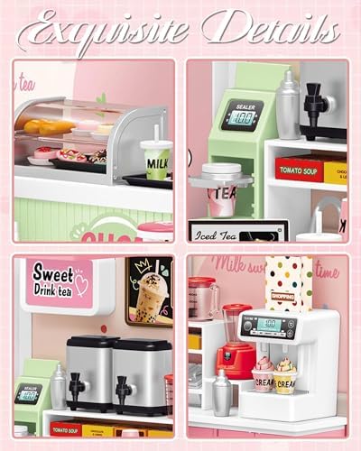 Kisoy DIY Miniature House Kit, Beginner-Friendly Tiny House Model with LED Light, Craft Gift for Home Decor, Teens & Adults（Milk Tea Shop） - Image 4