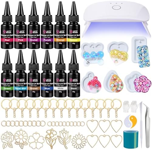 LET'S RESIN 12-Color UV Resin, 73Pcs Keychain Making Kit for Beginners by LETSRESIN