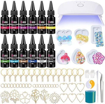 LET'S RESIN 12-Color UV Resin, 73Pcs Keychain Making Kit for Beginners by LETSRESIN