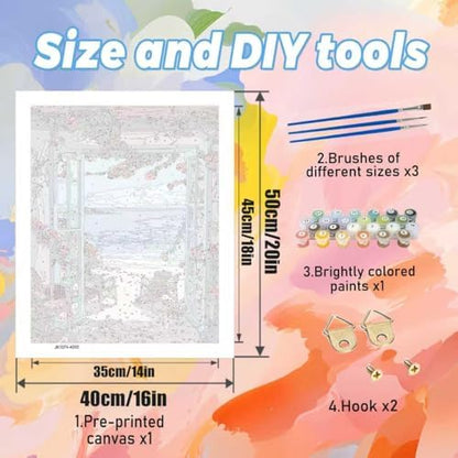 Yunruily Paint by Numbers Kits for Adults - Paint by Numbers for Adults Canvas,Beach Landscape Paint by Number Adult for Gifts Home Wall Decor 16x20inch - Image 4