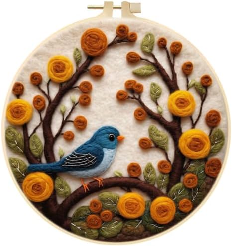 Eforcase Wool Felt Painting Needle Felting Kit, Cute Bird Floral Flowers Felt Painting Kit for Adult Beginner Unfinished DIY Craft Project Home Decoration by Eforcase