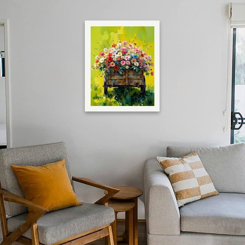 TAOPAOLAB Garden Flowers Paint by Numbers Kit for Adults - DIY Colorful Wildflowers in Wooden Cart Painting on Canvas 16x20In, Acrylic Paint Set, Suitable for Beginners, Art for Home Decoration/Gifts - Image 4
