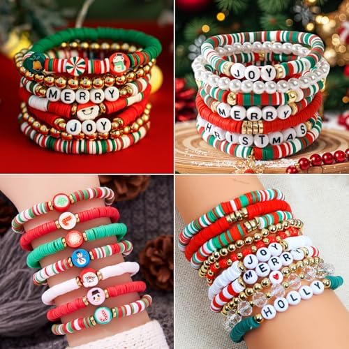 BBita 3680pcs Christmas Polymer Clay Beads Charms for Bracelets Making Kit Christmas Tree Snowman Santa Claus Snowflakes Bells Socks elk Friendship DIY Arts Crafts Gifts for Kids Girls - Image 4