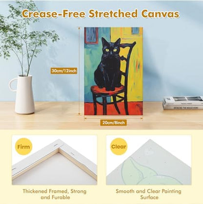 Bowetile Framed Paint by Numbers Kit for Adults Beginner, Black Cat Adults' Paint-by-Number Kits on Canvas, Easy Acrylic Number Painting Kits Home Wall Decor Birthday Gifts, 8x12 in - Image 2