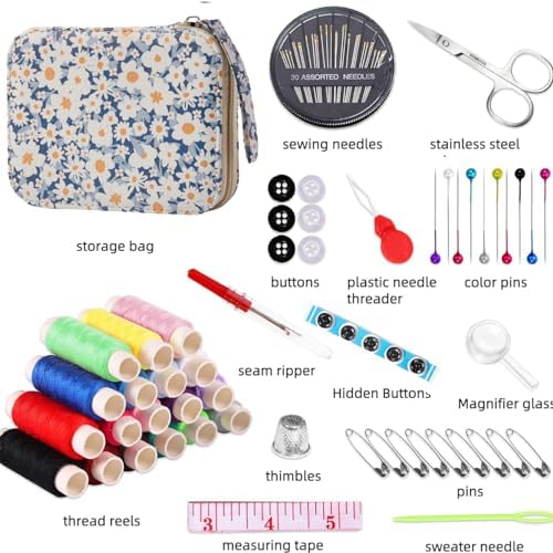 Daisy Sewing Kit Printing Sewing Kit,Professional Sewing Supplies for Adults, Zipper Sewing Needles Set, 87 PCS Travel Sewing Accessory for Emergency, Home - Image 2