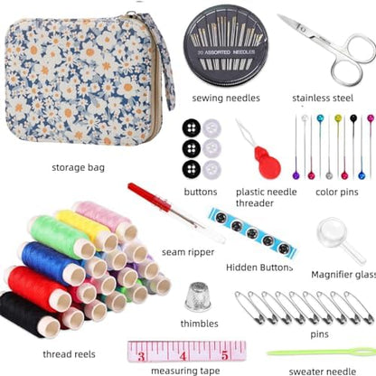 Daisy Sewing Kit Printing Sewing Kit,Professional Sewing Supplies for Adults, Zipper Sewing Needles Set, 87 PCS Travel Sewing Accessory for Emergency, Home - Image 2