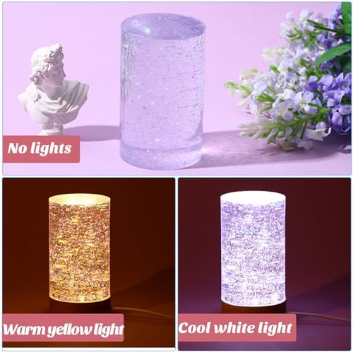 Honoson Light Resin Silicone Mold Set, Include Resin Mold and USB Powered Wooden Lighted Base Stand for DIY Table Candle Desktop Lamp Ornaments(2.5 x 4 Inches,Cylinder) - Image 4