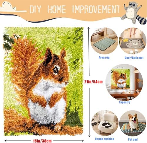 Cute Squirrel Latch Hook Kits for Adults Beginners, Pre-Printed 20“ X 15" - Image 3