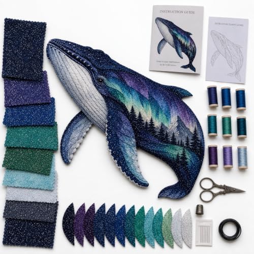 Northern Lights Wildlife DIY Patchwork Kit, Creative Fabric Craft Sewing Kit for Adults, Handmade Home Decor Project, Relaxing DIY Art Activity, Unique Gift for Craft Lovers by Unknown