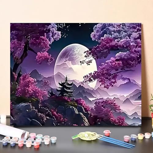 MaiMMaledy Paint by Numbers Kit 12Lx8W inch for Adults Beginners Canvas Pictures with Framed Drawing Painting Acrylic Pigment with Wooden Triangle Easel Moon - Image 4