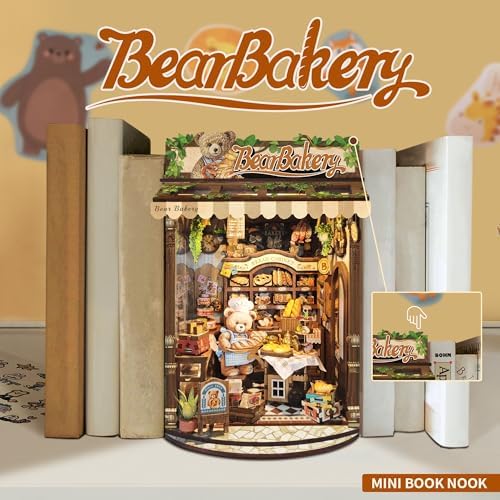 Book Nook Kit,DIY Miniature House kit,3D Puzzle Dollhouse Bookshelf Decor,Store Theme Booknook with LED Light Dust Cover,Gifts for Adults Teens and Beginners - Bear Bakery (SQ-65) - Image 3