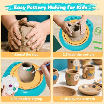 Pottery Wheel for Kids with Air Dry Clay Kit, 12 Paints & Tools, Ages 6-12 - Image 4