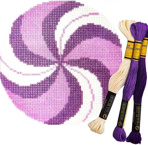 Howie's Needlepoint Needlepoint Kits, 18CT Printed Embroidery Pattern Starter Kits, Stamped Patterns Canvas Kits(Purple Peppermint,4x4inch) by HowiesNeedlepoint