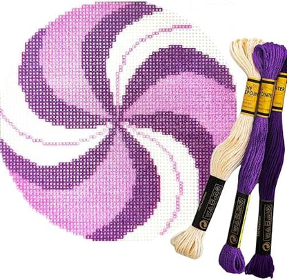 Howie's Needlepoint Needlepoint Kits, 18CT Printed Embroidery Pattern Starter Kits, Stamped Patterns Canvas Kits(Purple Peppermint,4x4inch) by HowiesNeedlepoint