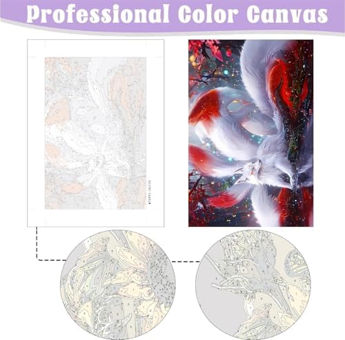 MaiMMaledy Paint by Numbers Kit for Adults Beginners Canvas Pictures with Framed Drawing Painting Acrylic Pigment with Wooden Triangle Easel Colorful Nine-Tailed Fox 8Wx12L inch - Image 3