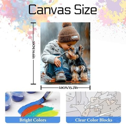 Nancency DIY Paint by Number for Adults,Painting Kits for Adult,Color by Numbers,Paint by Number Canvas Crafts Watercolor for Beginner Room Decor (boy and Dog) - Image 3