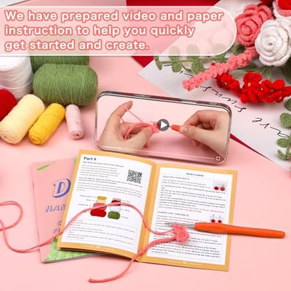 Iuuidu Crochet Kit for Beginners, Flower Bouquet Crochet Kit Rose Red - Image 3