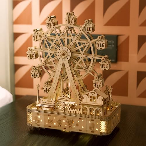 3D Wooden Puzzle for Adults, Musical Ferris Wheel with LED Lights - Image 2