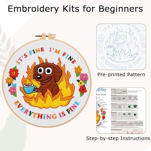 Nuberlic Cute Dog Embroidery Kits for Beginner Adults Cross Stitch Kit with Funny Animal Pattern Include Cloth Hoops Threads Needles - Image 6