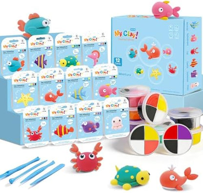 Air Dry Clay Kit for Kids -12 Marine Animals‌ Theme Colored Clay Sculpting kit, Ultra Light DIY Model Magic Clay with Sculpting Tools and Tutorials, Soft & Non-Sticky, Arts and Crafts Gift for Kids by AVTCTEK