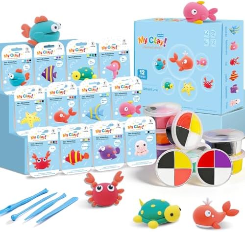 Air Dry Clay Kit for Kids -12 Marine Animals‌ Theme Colored Clay Sculpting kit, Ultra Light DIY Model Magic Clay with Sculpting Tools and Tutorials, Soft & Non-Sticky, Arts and Crafts Gift for Kids by AVTCTEK