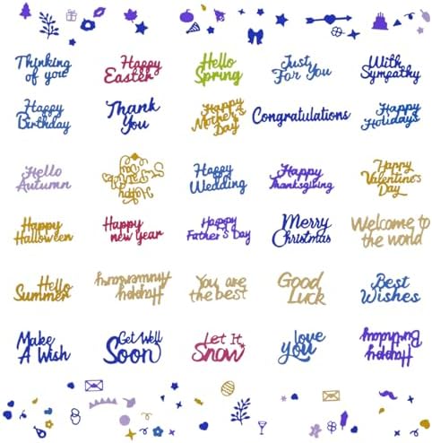 DaKuan 30 Pcs Holiday Blessings Steel Cutting Dies Set for Card Making - Christmas, Birthday, Thanksgiving, Easter, Valentine's, Good Luck, Thank You Craft Supplies by DaKuan