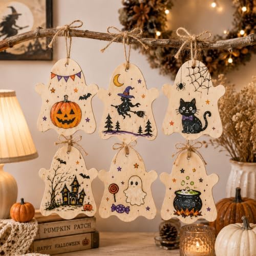 15PCS Ghost Wood Cutouts, 4 Inch Unfinished Wood Ornaments for Crafts - Image 6