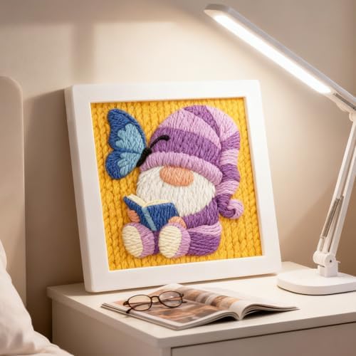 INFUNLY Dwarf Reading Punch Needle Embroidery Kits for Beginner Adult Purple Gnome DIY Punch Needle Starter Kits for Wall Hanging Book Needles Stitching Kit with Instruction for Crafts Gift Home Decor - Image 5
