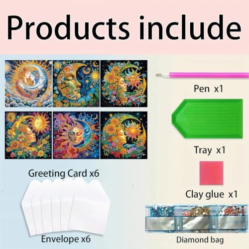 6PCS Moon Diamond Art Painting Greeting Cards Kit with Envelopes - 5D DIY Diamond Art Card Kits for Adults - Handcrafted Postcards for Birthday & Holiday - Image 5