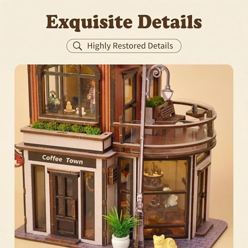 DIY Book Nook Kit, DIY Miniature House Wooden Coffee Shop Dollhouse with LED Light, 3D Wooden Puzzle for Adults & Teens Creative Bookshelf Decor, Craft Hobby Gift - Image 6