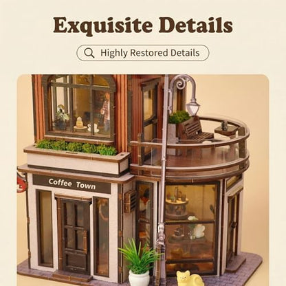DIY Book Nook Kit, DIY Miniature House Wooden Coffee Shop Dollhouse with LED Light, 3D Wooden Puzzle for Adults & Teens Creative Bookshelf Decor, Craft Hobby Gift - Image 6