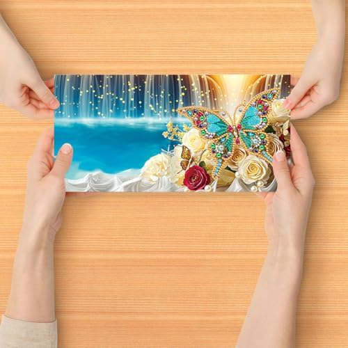 jinglinhh 6pcs Butterfly Roses Flower Waterfall Diamond Art Painting Greeting Cards with Envelopes, DIY Card Making Kits for Adults, Diamond Art Postcards Holiday Cards Craft Gifts - Image 7