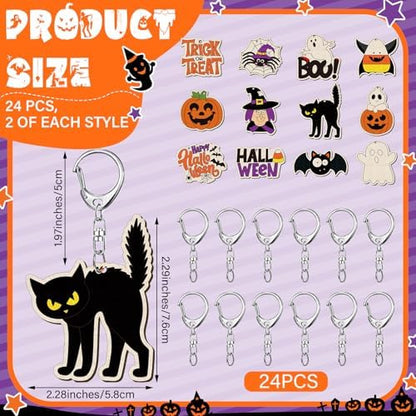 RattanView 24 Pcs Halloween Color Your Own Wooden Keychain Craft Kits - Image 2
