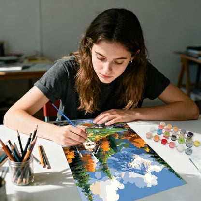 AIRDEA Landscape Paint by Numbers for Adults 16x20in Mountains and Rivers Painting by Number Kits for Beginner Frameless Easy Acrylic Oil Painting on Canvas with Paints and Brushes - Image 4