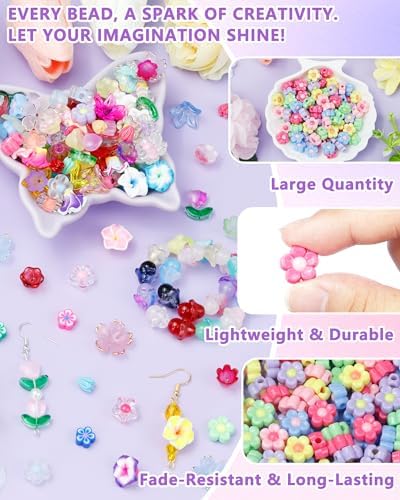 FIVEIZERO Flower Charms, 200PCS Acrylic Flower Beads for Bracelets - Image 3